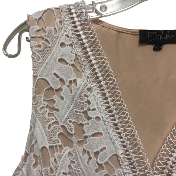 Anthropology RD Koko Romantic White Lace Overlay Cottagecore Sleeveless Dress L - Picture 8 of 15